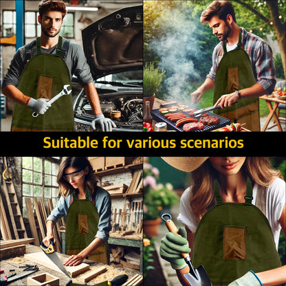 Heavy-Duty Canvas Garden Apron with Pockets & Adjustable Straps – Waterproof Long Apron for Outdoor Work, Farming, BBQ, and Gardening (Green) - Image 4