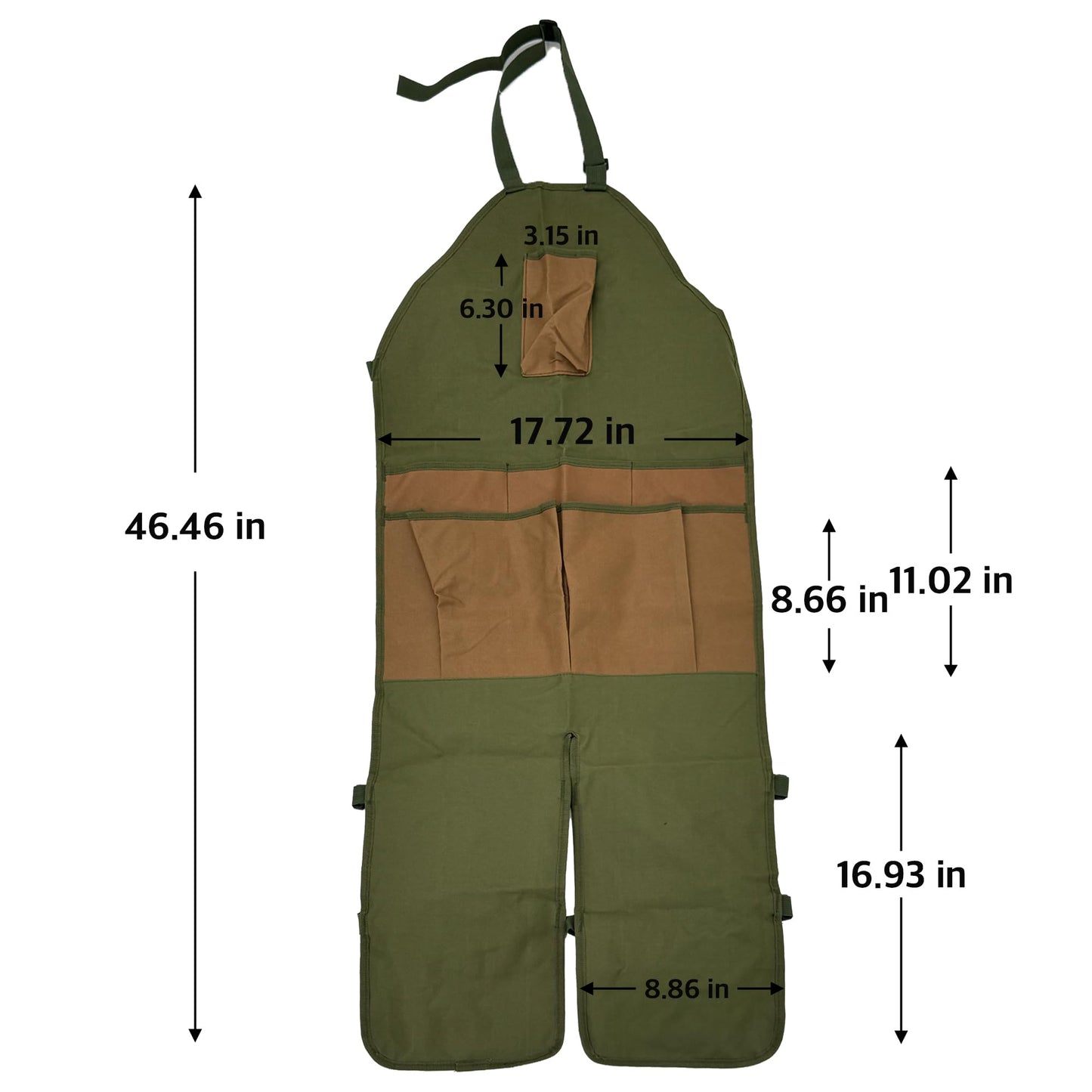 Heavy-Duty Canvas Garden Apron with Pockets & Adjustable Straps – Waterproof Long Apron for Outdoor Work, Farming, BBQ, and Gardening (Green) - Image 7