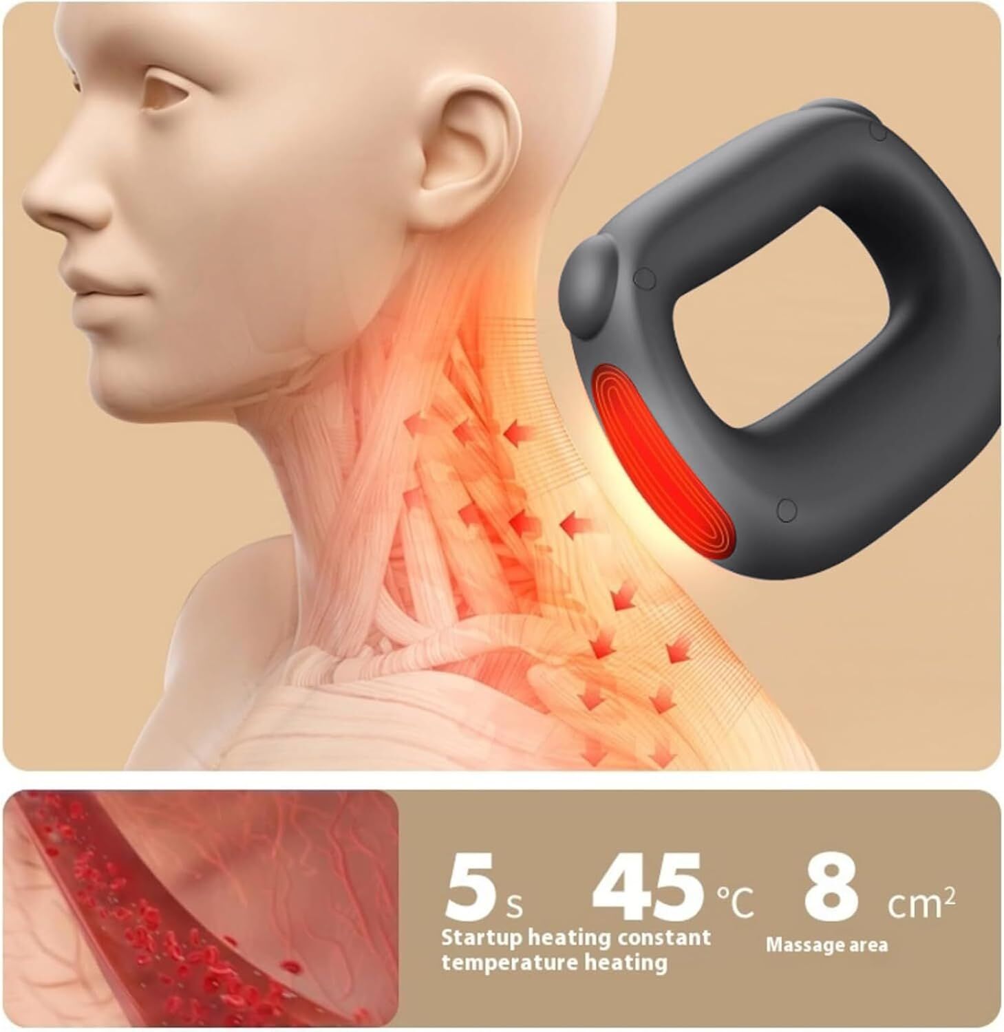 Portable Heated Fascia Ring Massager with 5-Speed Vibration & USB-C Charging – Deep Tissue Muscle Relief for Neck, Back, and Shoulders (Black) | Other Colors Available In-Store - Image 3