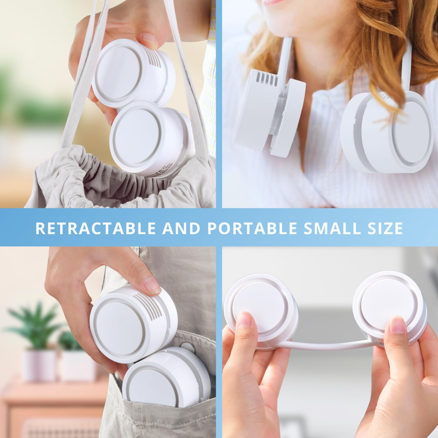 Portable Neck Fan with 1600mAh Battery – Foldable Bladeless Fan for Outdoor, Travel & Gym Use – 3-Speed Adjustable Cooling, USB-C Charging (White) - Image 2