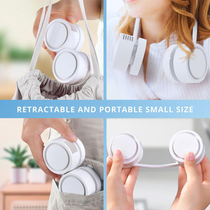 Portable Neck Fan with 1600mAh Battery – Foldable Bladeless Fan for Outdoor, Travel & Gym Use – 3-Speed Adjustable Cooling, USB-C Charging (White) - Image 2