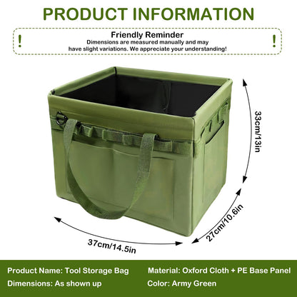 Heavy-Duty Foldable Tool Bag with Side Pockets – Multi-Compartment Oxford Carry Organizer for Tradesmen, DIYers & Outdoor Use (Green) - Image 3