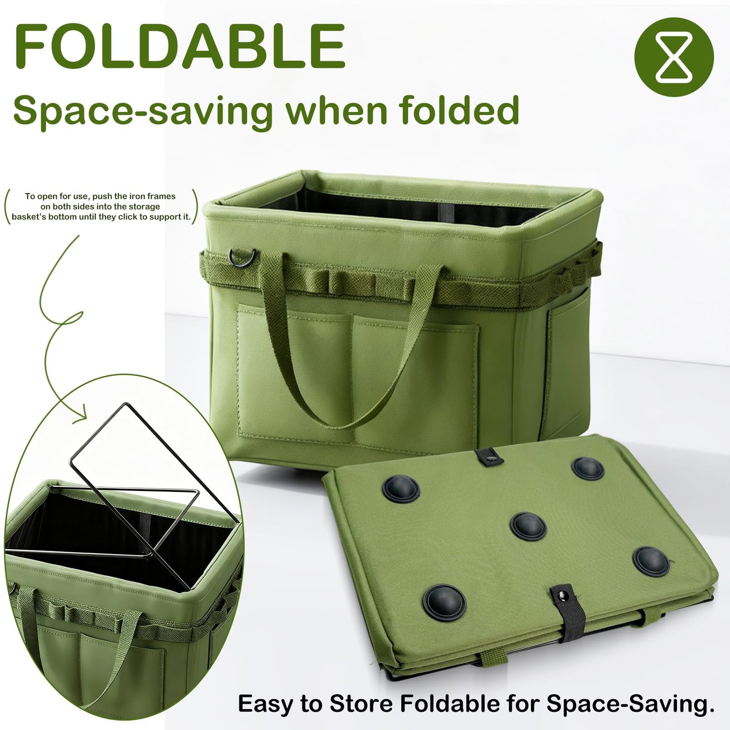 Heavy-Duty Foldable Tool Bag with Side Pockets – Multi-Compartment Oxford Carry Organizer for Tradesmen, DIYers & Outdoor Use (Green) - Image 5