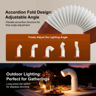 Foldable Outdoor Camping Light with Dual Brightness Modes – Rechargeable Red LED Tent Lamp, IP65 Waterproof, Magnetic Base & Adjustable Neck for Hiking and Emergency Use (Red) - Image 3