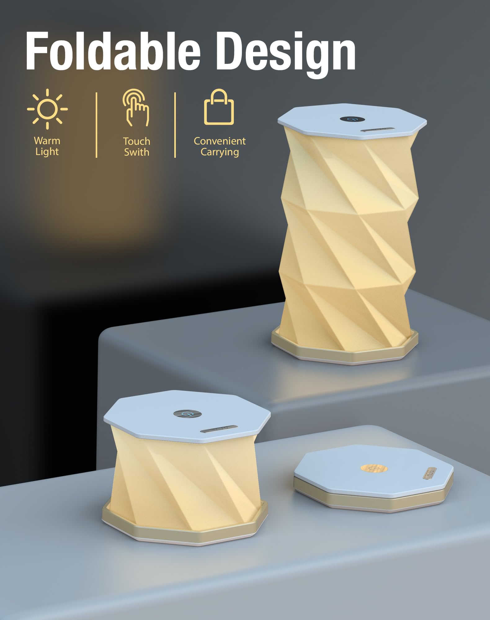 Foldable Rotating Table Lamp with Touch Control – Portable LED Desk Light for Home, Camping & Gifts, Adjustable Height & Warm Glow (White) - Image 7