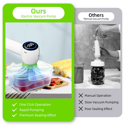 Green Electric Vacuum Sealer Kit – Portable Mason Jar & Bag Sealing Machine with Digital Display, USB Rechargeable, One-Touch Operation | Ideal for Home, Camping, Travel - Image 5