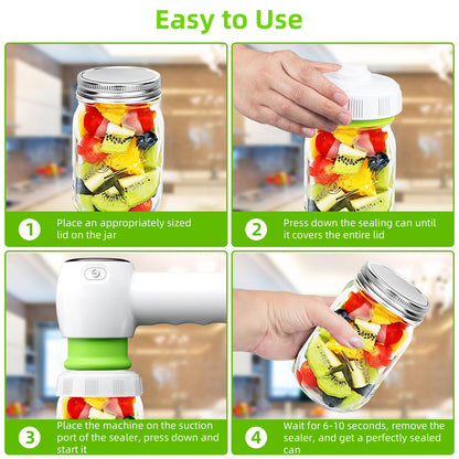 Green Electric Vacuum Sealer Kit – Portable Mason Jar & Bag Sealing Machine with Digital Display, USB Rechargeable, One-Touch Operation | Ideal for Home, Camping, Travel - Image 6