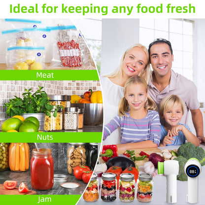 Green Electric Vacuum Sealer Kit – Portable Mason Jar & Bag Sealing Machine with Digital Display, USB Rechargeable, One-Touch Operation | Ideal for Home, Camping, Travel - Image 7