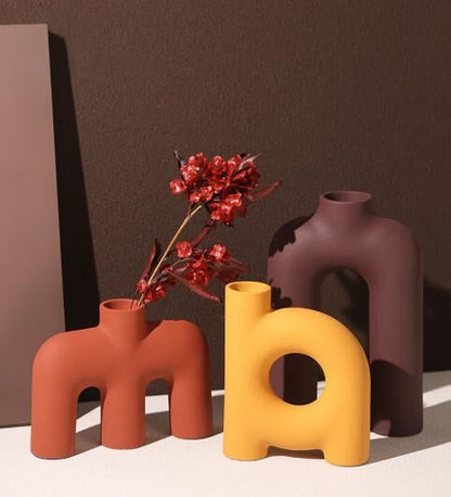 Tubular Letter Vase Set（3-Piece ） – Modern Ceramic Decor for Living Room, Dining Table & TV Stand | Other Luxury Styles Available in Store