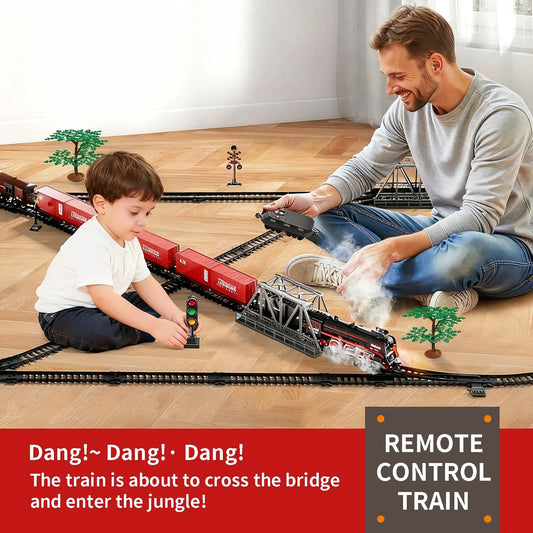 Model Train Set, Remote Control Train Toys with 3Way Smoke Locomotive, 5 Train Cars, Luxury Track Kit, Authentic Train Sounds & Lights, Rechargeable Battery, Top Present for Train Lovers (Black) - Image 4