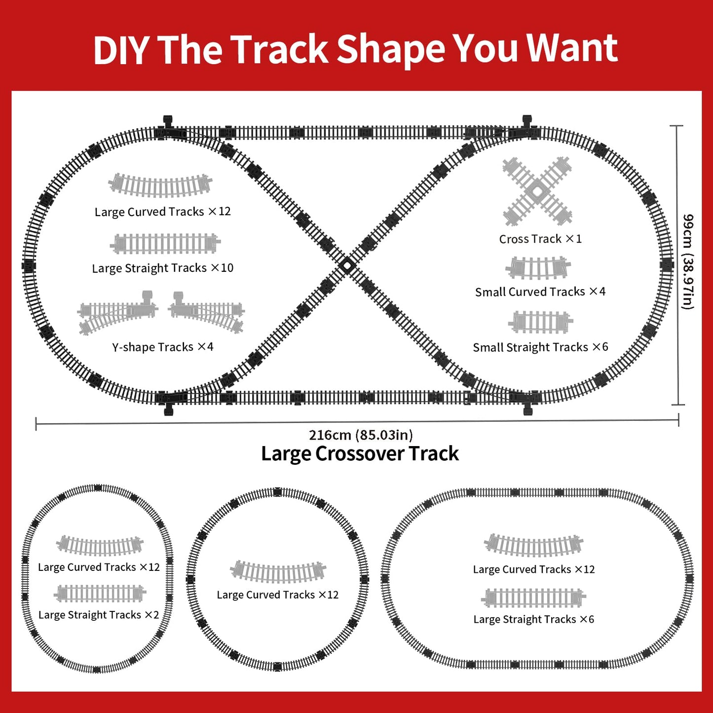Model Train Set, Remote Control Train Toys with 3Way Smoke Locomotive, 5 Train Cars, Luxury Track Kit, Authentic Train Sounds & Lights, Rechargeable Battery, Top Present for Train Lovers (Black) - Image 6