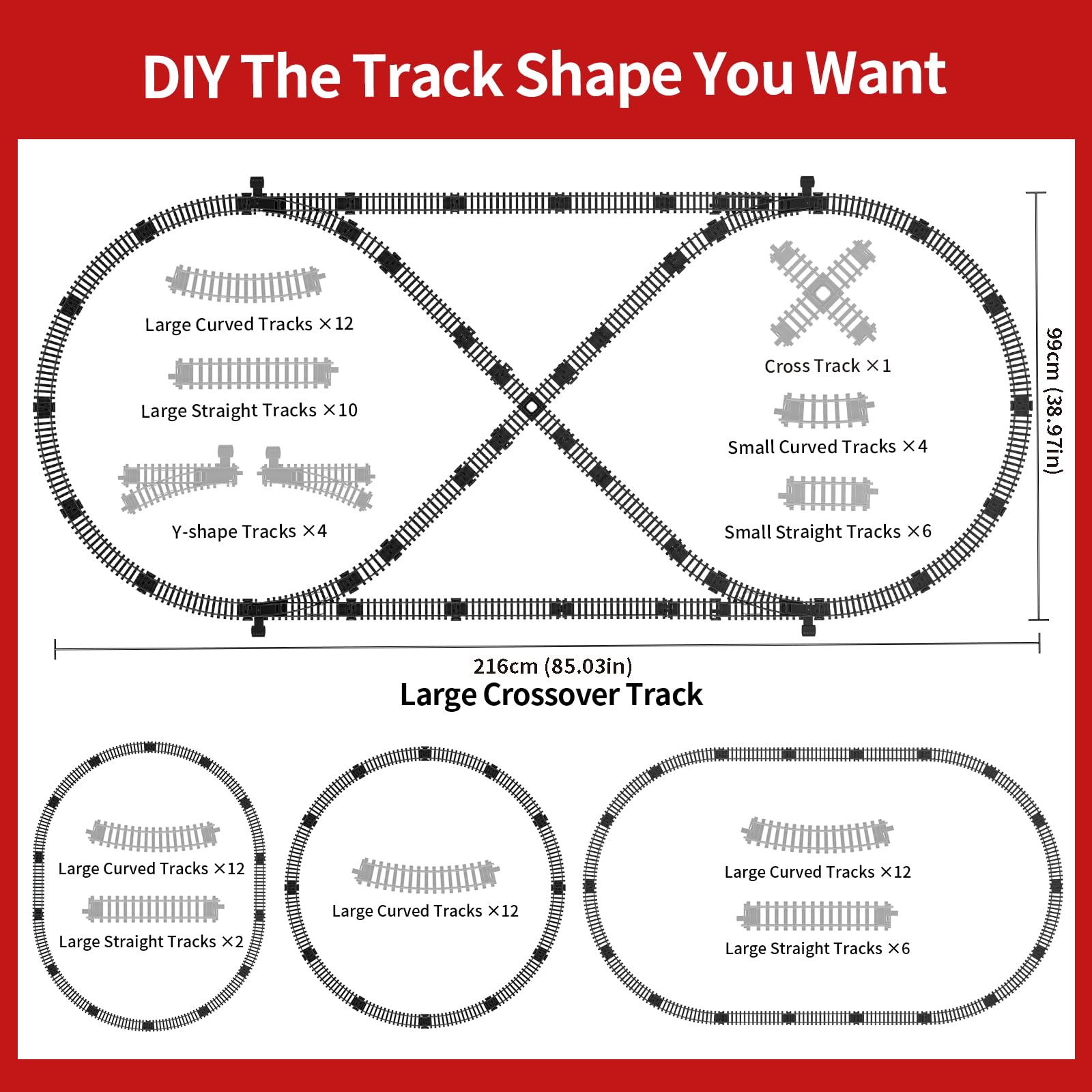 Model Train Set, Remote Control Train Toys with 3Way Smoke Locomotive, 5 Train Cars, Luxury Track Kit, Authentic Train Sounds & Lights, Rechargeable Battery, Top Present for Train Lovers (Black) - Image 6
