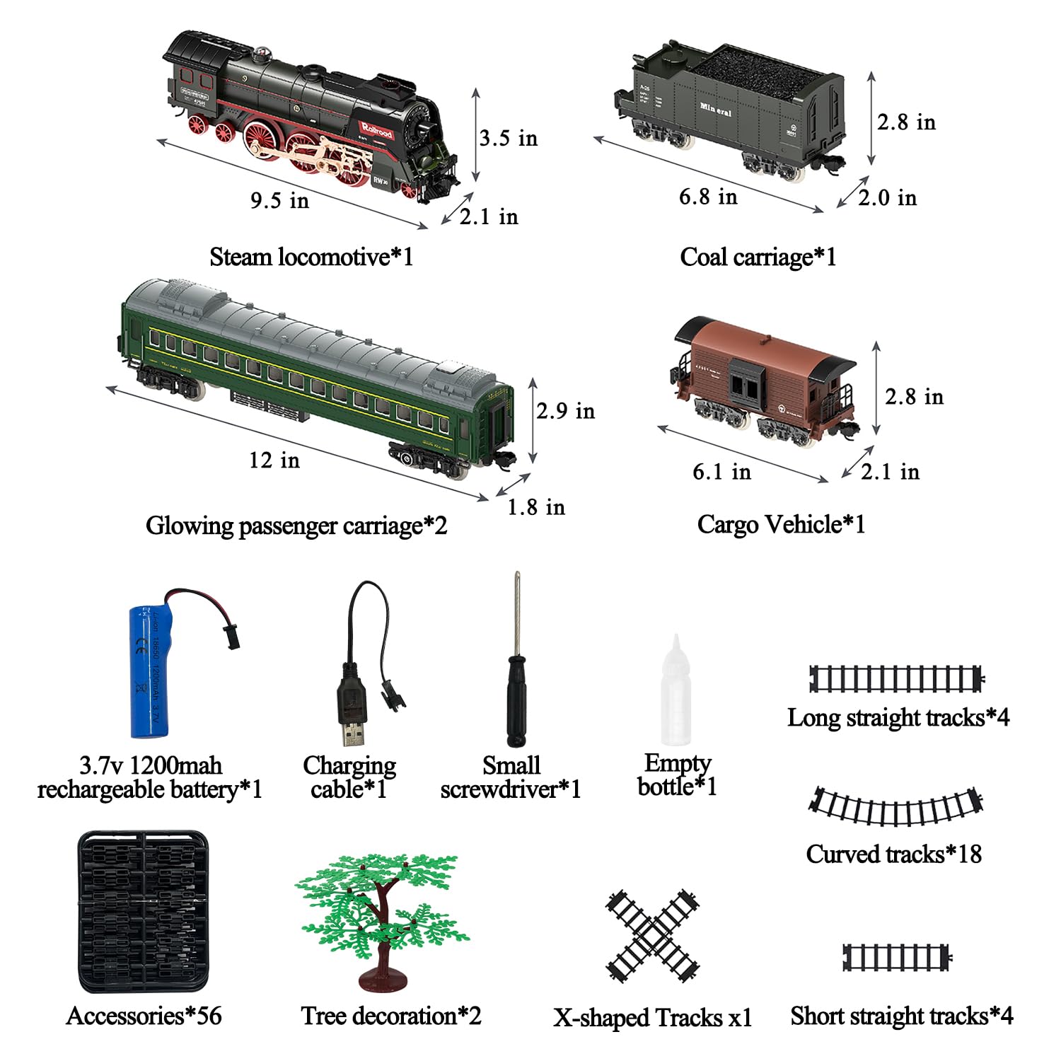 Train Set for Kids, Electric Train Toys with Realistic Light Sounds Smoke, Christmas Train Model Gifts for Toddlers Boys Girls, Steam Locomotive, Luxury Track & 2 Glowing Passenger Carriages (Black) - Image 5