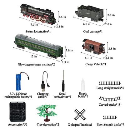 Train Set for Kids, Electric Train Toys with Realistic Light Sounds Smoke, Christmas Train Model Gifts for Toddlers Boys Girls, Steam Locomotive, Luxury Track & 2 Glowing Passenger Carriages (Black) - Image 5