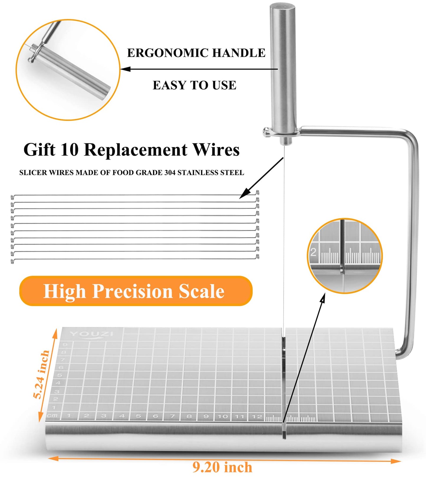 Stainless Steel Cheese Slicer with 10 Replacement Wires – Precision Grid Cutting Board, Ergonomic Handle, Easy to Clean – Ideal for Butter, Cake, Soft Cheese (Silver) - Image 4