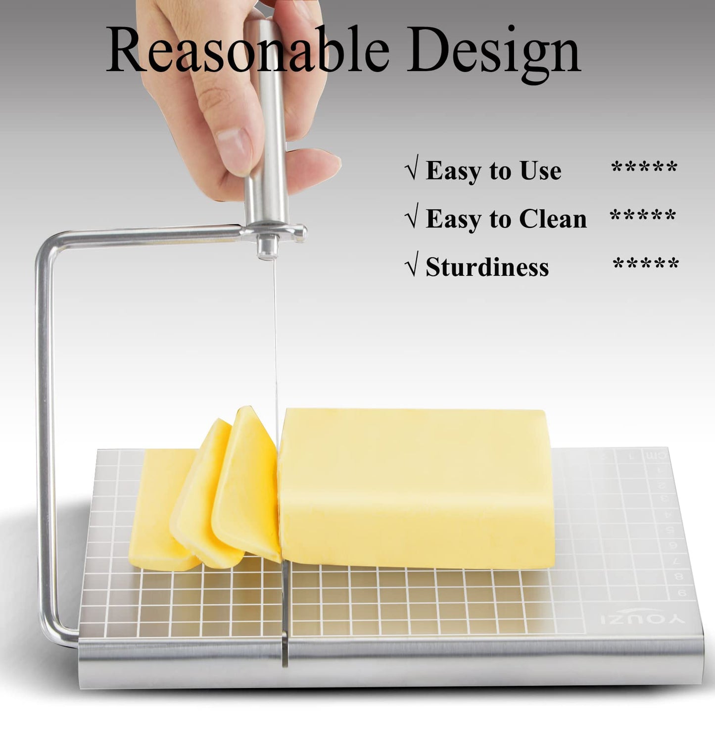 Stainless Steel Cheese Slicer with 10 Replacement Wires – Precision Grid Cutting Board, Ergonomic Handle, Easy to Clean – Ideal for Butter, Cake, Soft Cheese (Silver) - Image 5