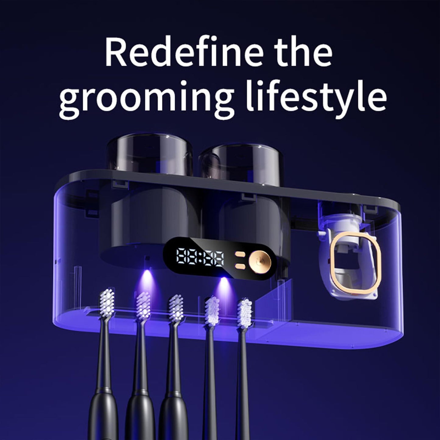 UV Toothbrush Holder with Disinfection & Toothpaste Dispenser – Wall-Mounted Bathroom Organizer with LED Display and 2 Cups - Image 5