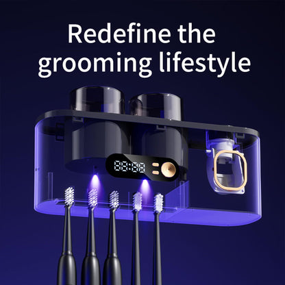 UV Toothbrush Holder with Disinfection & Toothpaste Dispenser – Wall-Mounted Bathroom Organizer with LED Display and 2 Cups - Image 5