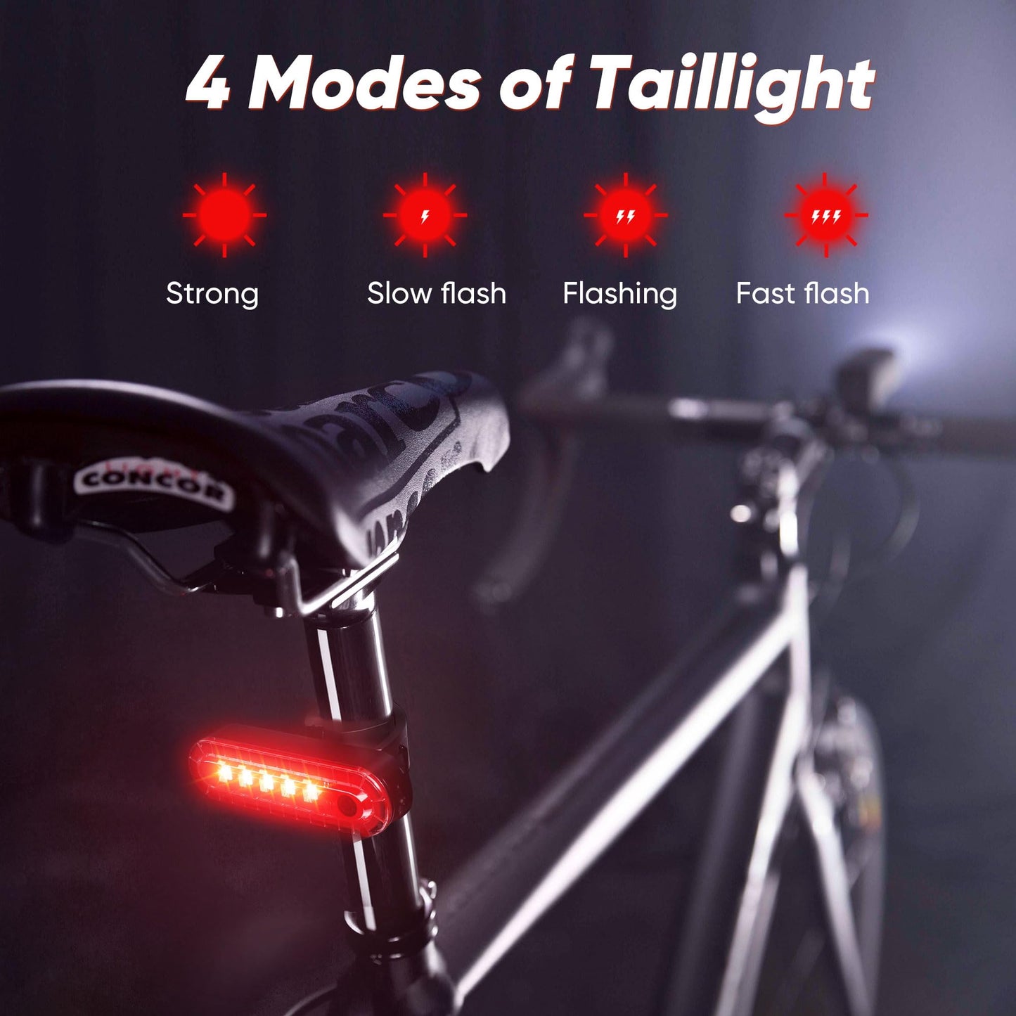 Ultra-Bright 1200 Lumen Bike Light Set with USB Rechargeable Headlight & Tail Light – IP65 Waterproof Cycling Lamp for Night Riding (Black)  - Image 4