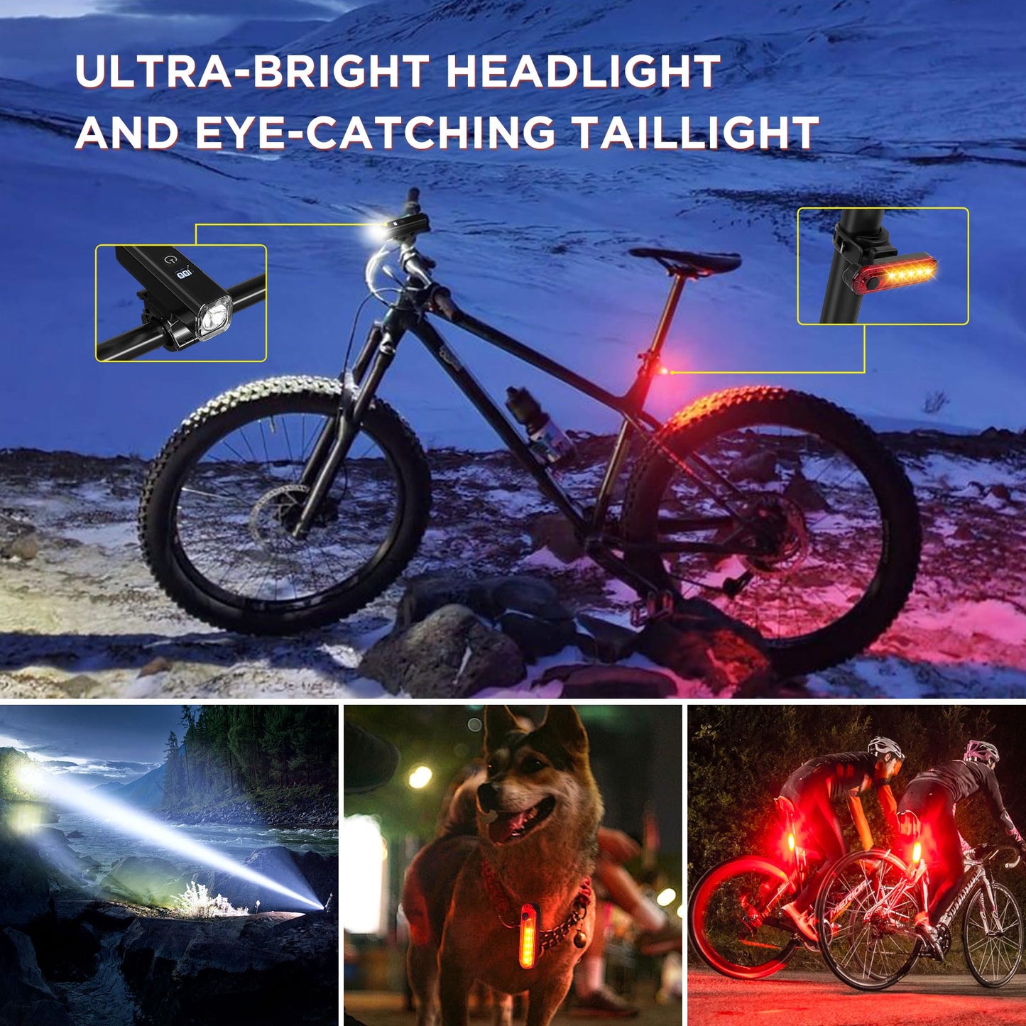 Ultra-Bright 1200 Lumen Bike Light Set with USB Rechargeable Headlight & Tail Light – IP65 Waterproof Cycling Lamp for Night Riding (Black)  - Image 7
