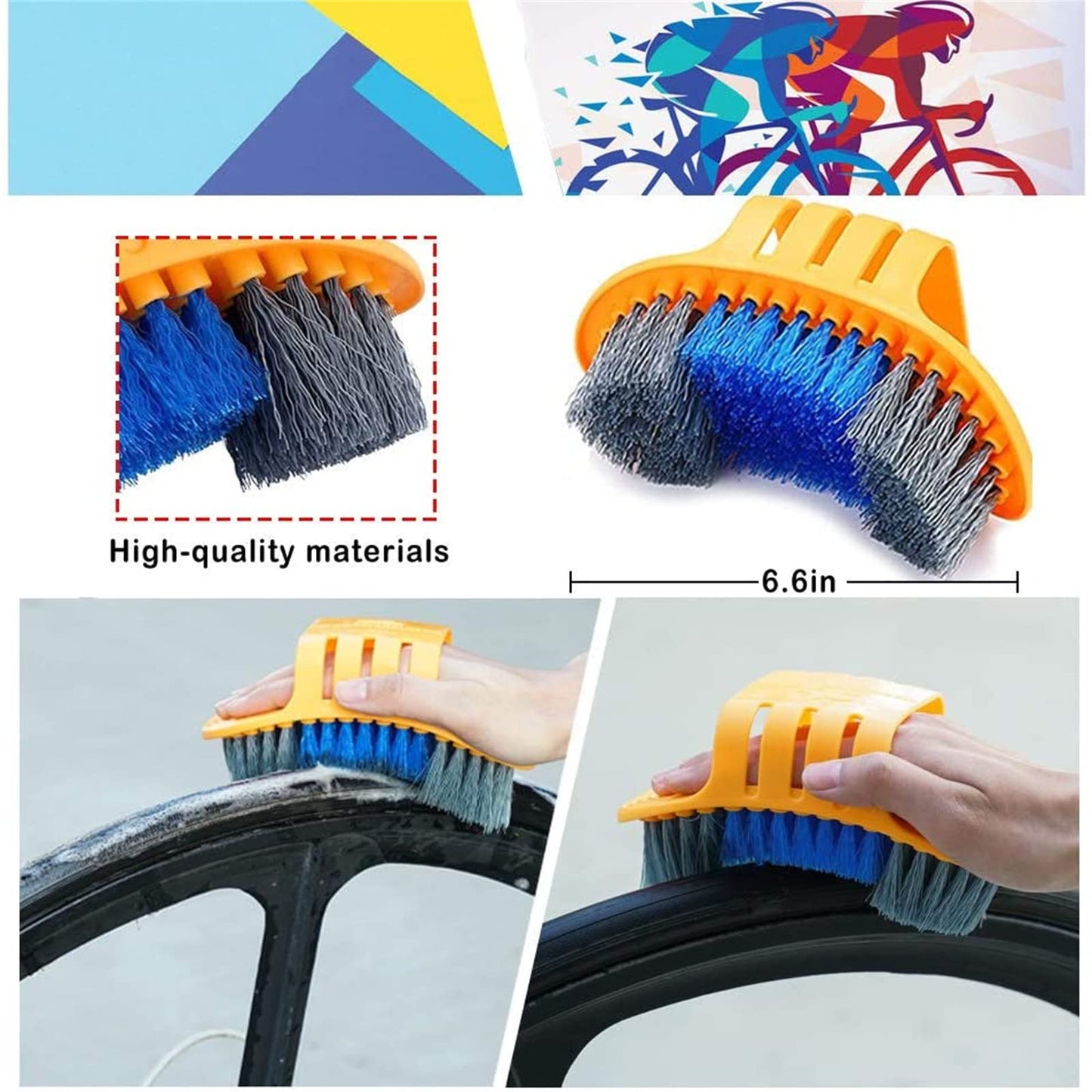 9-Piece Bike Cleaning Kit – Chain Cleaner, Tire Brush, Frame Scrubber, Gear Brush, Microfiber Glove for Mountain, Road, BMX Bikes (Yellow-Orange) - Image 3