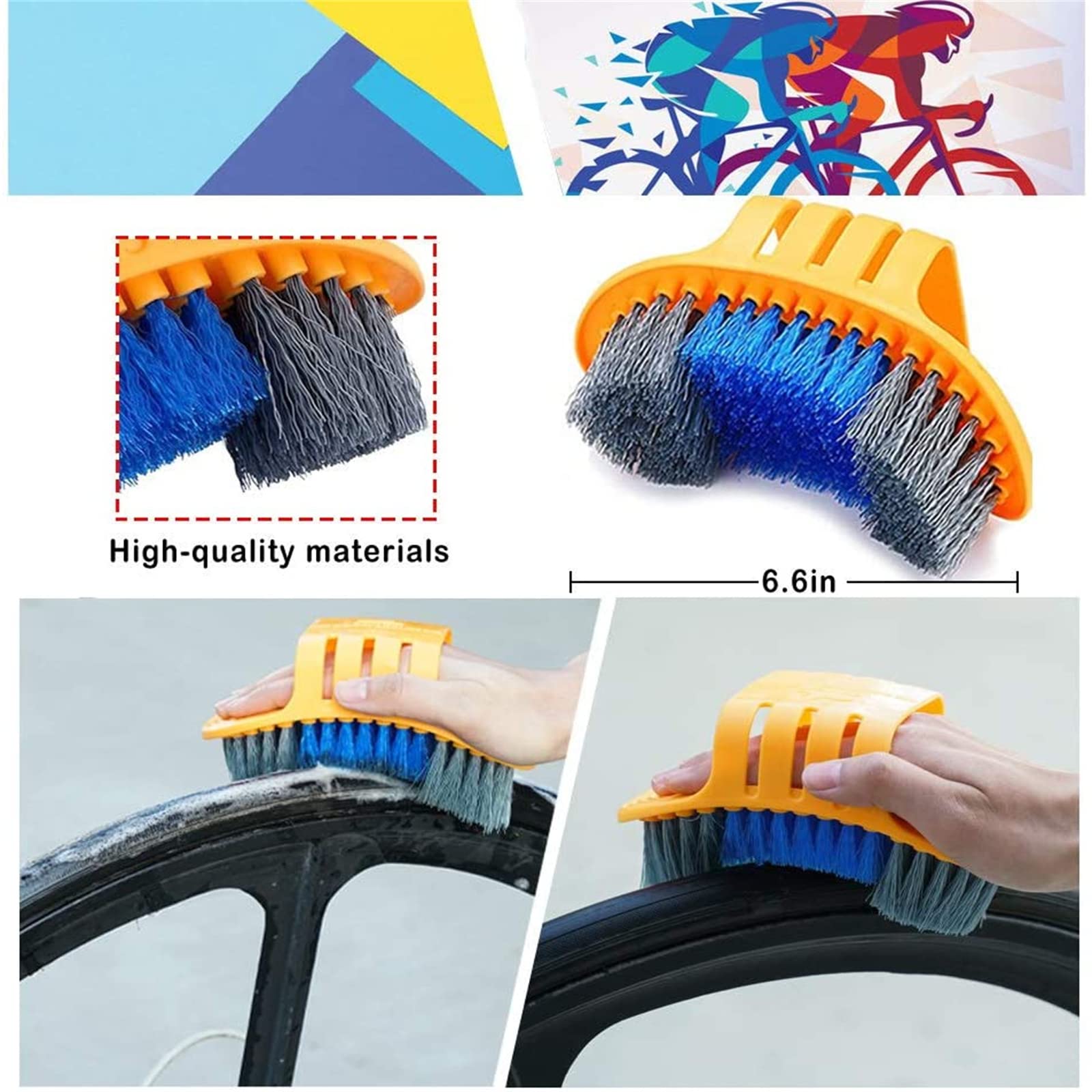 9-Piece Bike Cleaning Kit – Chain Cleaner, Tire Brush, Frame Scrubber, Gear Brush, Microfiber Glove for Mountain, Road, BMX Bikes (Yellow-Orange) - Image 3