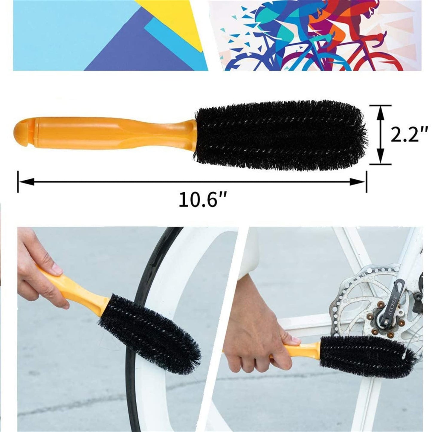 9-Piece Bike Cleaning Kit – Chain Cleaner, Tire Brush, Frame Scrubber, Gear Brush, Microfiber Glove for Mountain, Road, BMX Bikes (Yellow-Orange) - Image 4