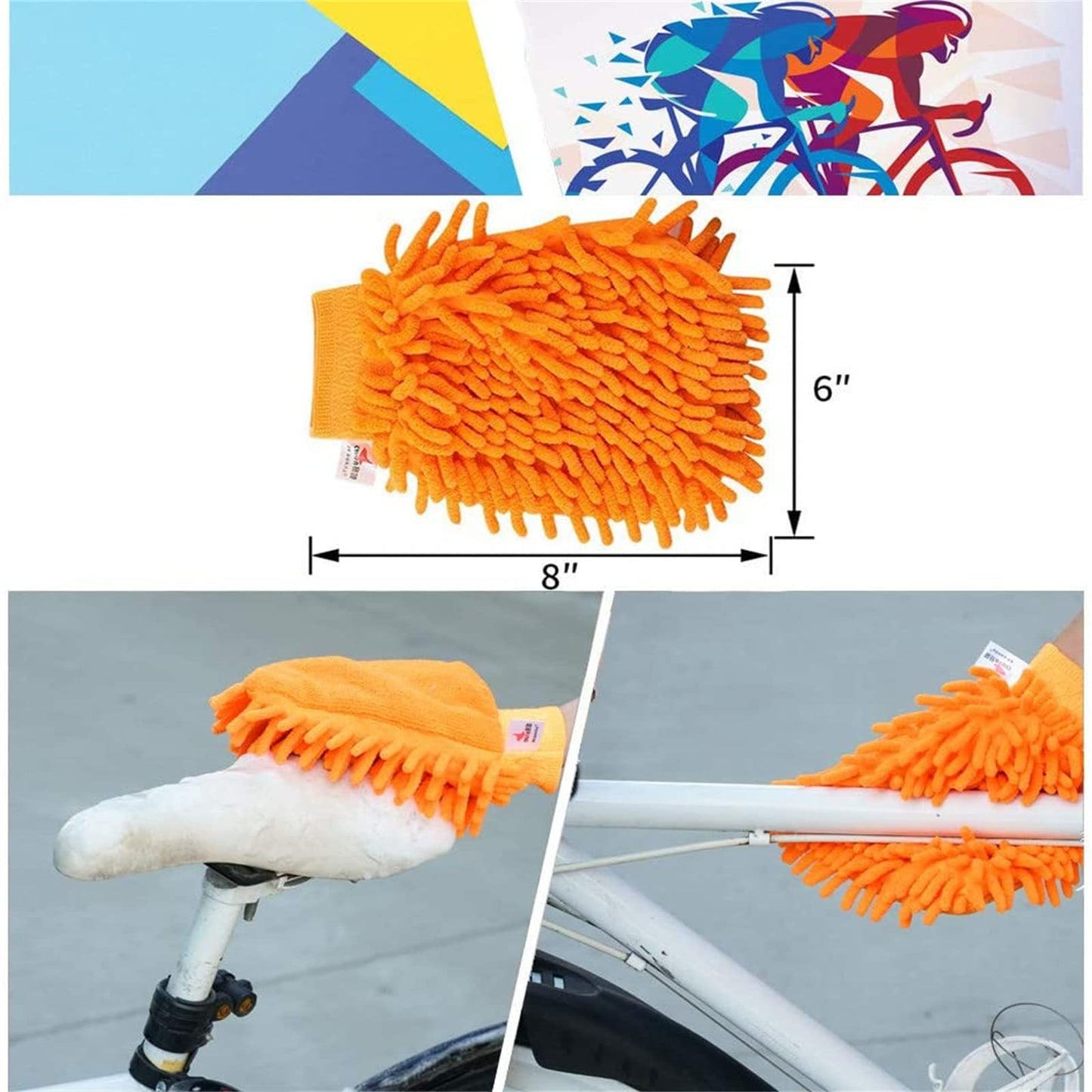 9-Piece Bike Cleaning Kit – Chain Cleaner, Tire Brush, Frame Scrubber, Gear Brush, Microfiber Glove for Mountain, Road, BMX Bikes (Yellow-Orange) - Image 6