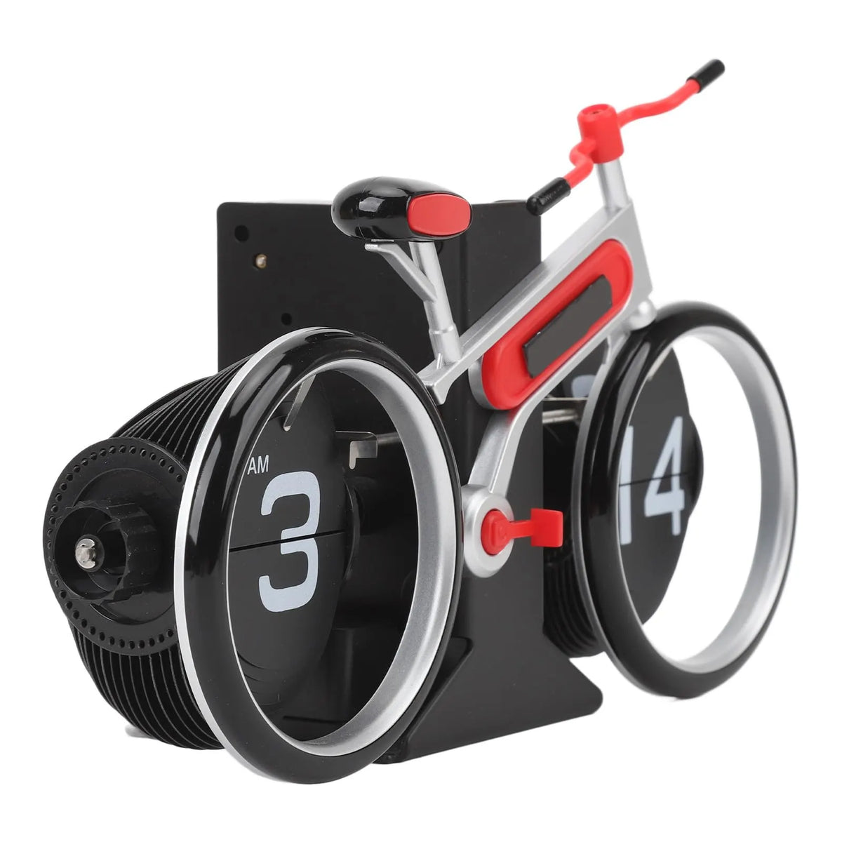 Modern Bicycle Flip Clock – Creative Mechanical Desk Timepiece with Dual Rotating Wheels, Retro Design for Home Office Decor, Compact Size (Red)