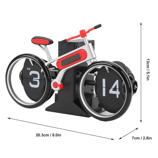 Modern Bicycle Flip Clock – Creative Mechanical Desk Timepiece with Dual Rotating Wheels, Retro Design for Home Office Decor, Compact Size (Red) - Image 2