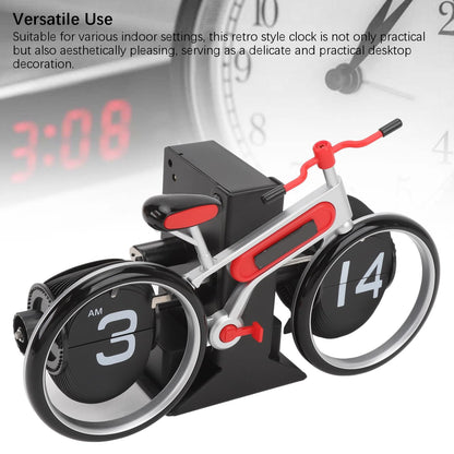 Modern Bicycle Flip Clock – Creative Mechanical Desk Timepiece with Dual Rotating Wheels, Retro Design for Home Office Decor, Compact Size (Red) - Image 3