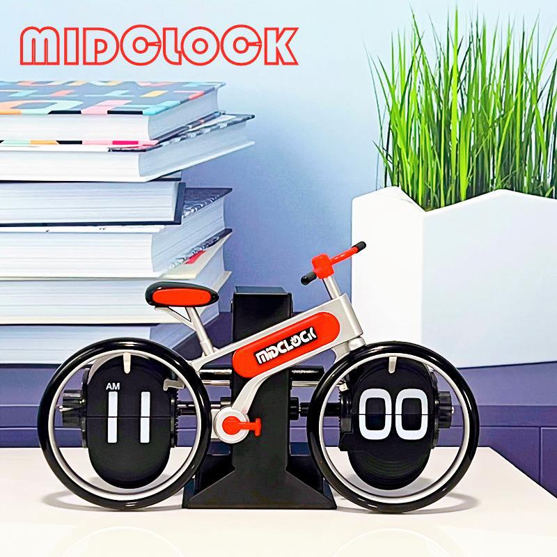 Modern Bicycle Flip Clock – Creative Mechanical Desk Timepiece with Dual Rotating Wheels, Retro Design for Home Office Decor, Compact Size (Red) - Image 7