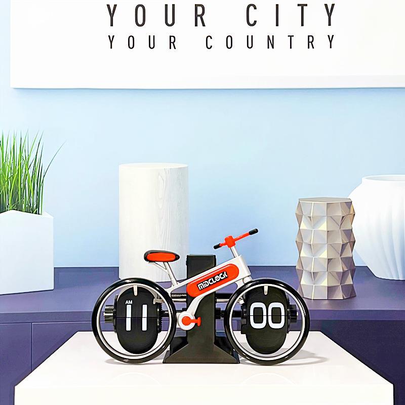 Modern Bicycle Flip Clock – Creative Mechanical Desk Timepiece with Dual Rotating Wheels, Retro Design for Home Office Decor, Compact Size (Red) - Image 8