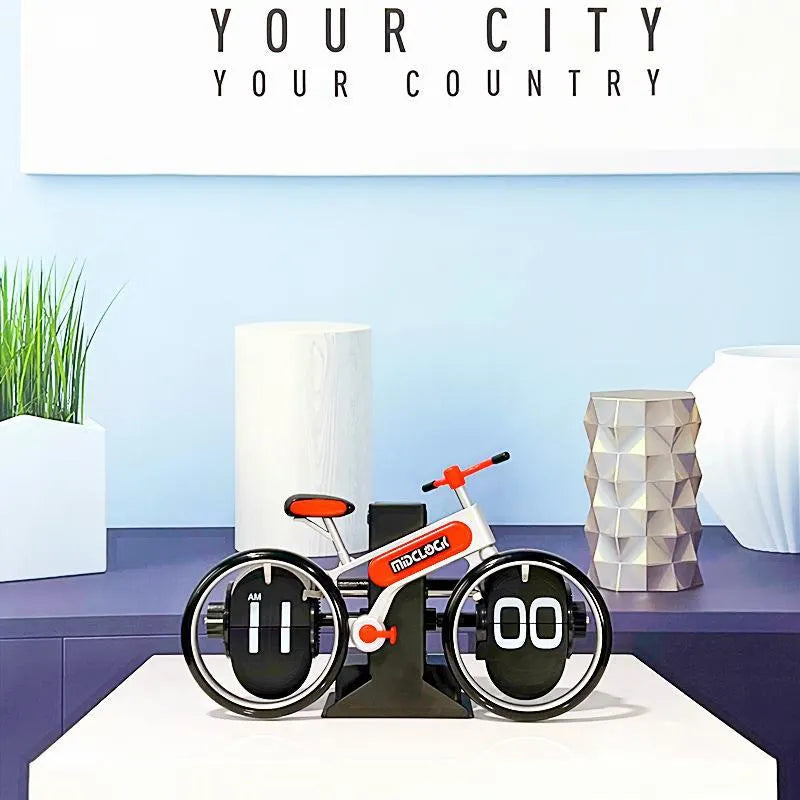 Modern Bicycle Flip Clock – Creative Mechanical Desk Timepiece with Dual Rotating Wheels, Retro Design for Home Office Decor, Compact Size (Red) - Image 8