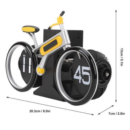Modern Bicycle Flip Clock – Creative Mechanical Desk Timepiece with Dual Rotating Wheels, Retro Design for Home Office Decor, Compact Size (Yellow) - Image 2
