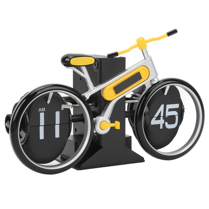 Modern Bicycle Flip Clock – Creative Mechanical Desk Timepiece with Dual Rotating Wheels, Retro Design for Home Office Decor, Compact Size (Yellow) - Image 3