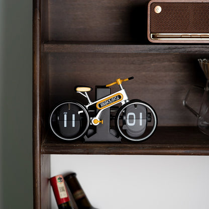 Modern Bicycle Flip Clock – Creative Mechanical Desk Timepiece with Dual Rotating Wheels, Retro Design for Home Office Decor, Compact Size (Yellow) - Image 4