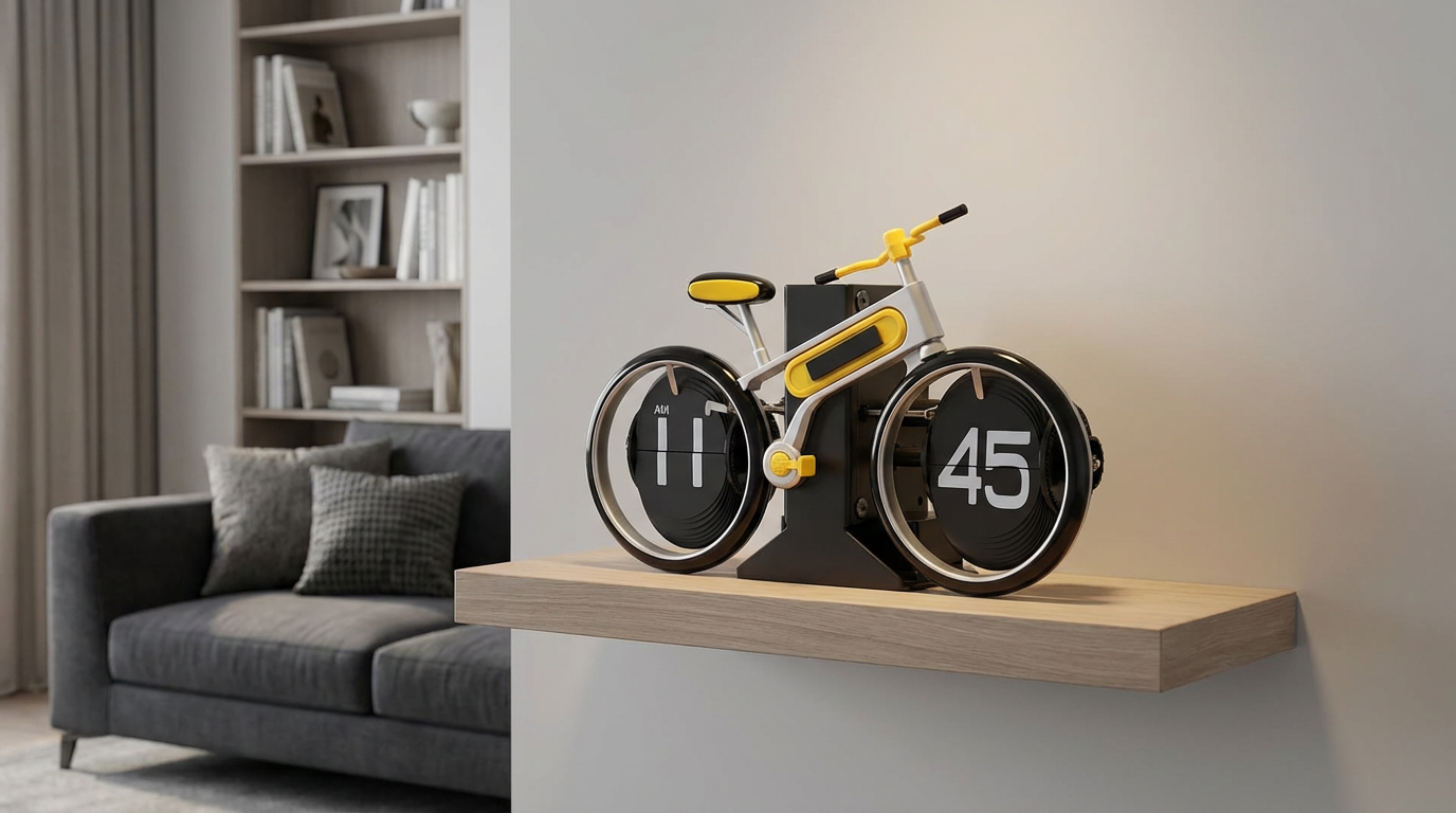 Modern Bicycle Flip Clock – Creative Mechanical Desk Timepiece with Dual Rotating Wheels, Retro Design for Home Office Decor, Compact Size (Yellow) - Image 6