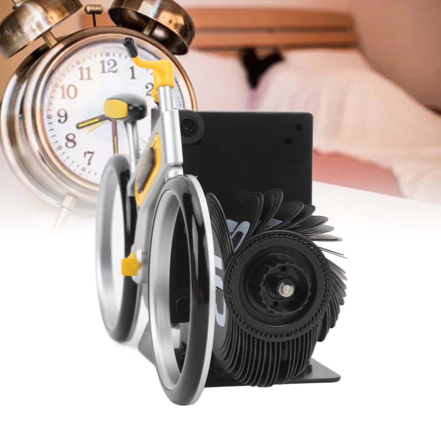 Modern Bicycle Flip Clock – Creative Mechanical Desk Timepiece with Dual Rotating Wheels, Retro Design for Home Office Decor, Compact Size (Yellow) - Image 8