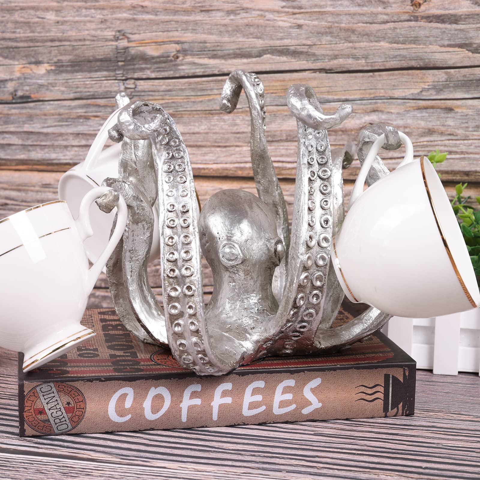 Multi-Functional Octopus Sculpture – Decorative Resin Cup Holder & Jewelry Organizer, Unique Home Accent for Living Room, Office, or Desk (Silver) - Image 3