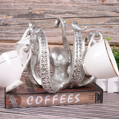 Multi-Functional Octopus Sculpture – Decorative Resin Cup Holder & Jewelry Organizer, Unique Home Accent for Living Room, Office, or Desk (Silver) - Image 3