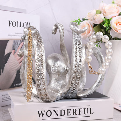 Multi-Functional Octopus Sculpture – Decorative Resin Cup Holder & Jewelry Organizer, Unique Home Accent for Living Room, Office, or Desk (Silver) - Image 4