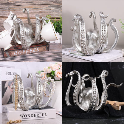 Multi-Functional Octopus Sculpture – Decorative Resin Cup Holder & Jewelry Organizer, Unique Home Accent for Living Room, Office, or Desk (Silver) - Image 5