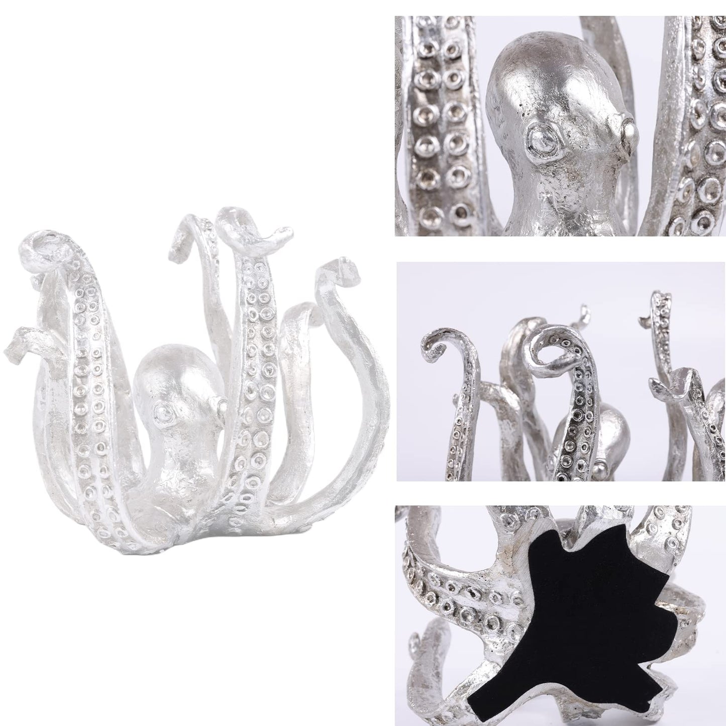 Multi-Functional Octopus Sculpture – Decorative Resin Cup Holder & Jewelry Organizer, Unique Home Accent for Living Room, Office, or Desk (Silver) - Image 6