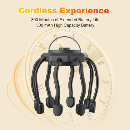 Wireless Octopus Head Massager – 8-Point Vibration Therapy, 360° Scalp Relief, Rechargeable with 3 Modes for Stress & Insomnia Relief (Black) - Image 2