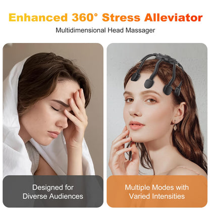 Wireless Octopus Head Massager – 8-Point Vibration Therapy, 360° Scalp Relief, Rechargeable with 3 Modes for Stress & Insomnia Relief (Black) - Image 3