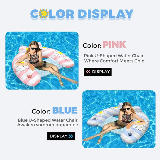 Daisy Inflatable Pool Floats 2-Pack for Adults: U-Shaped Lounge Chairs with Cup Holders, Portable for Pool, Beach, Summer Fun - Image 5