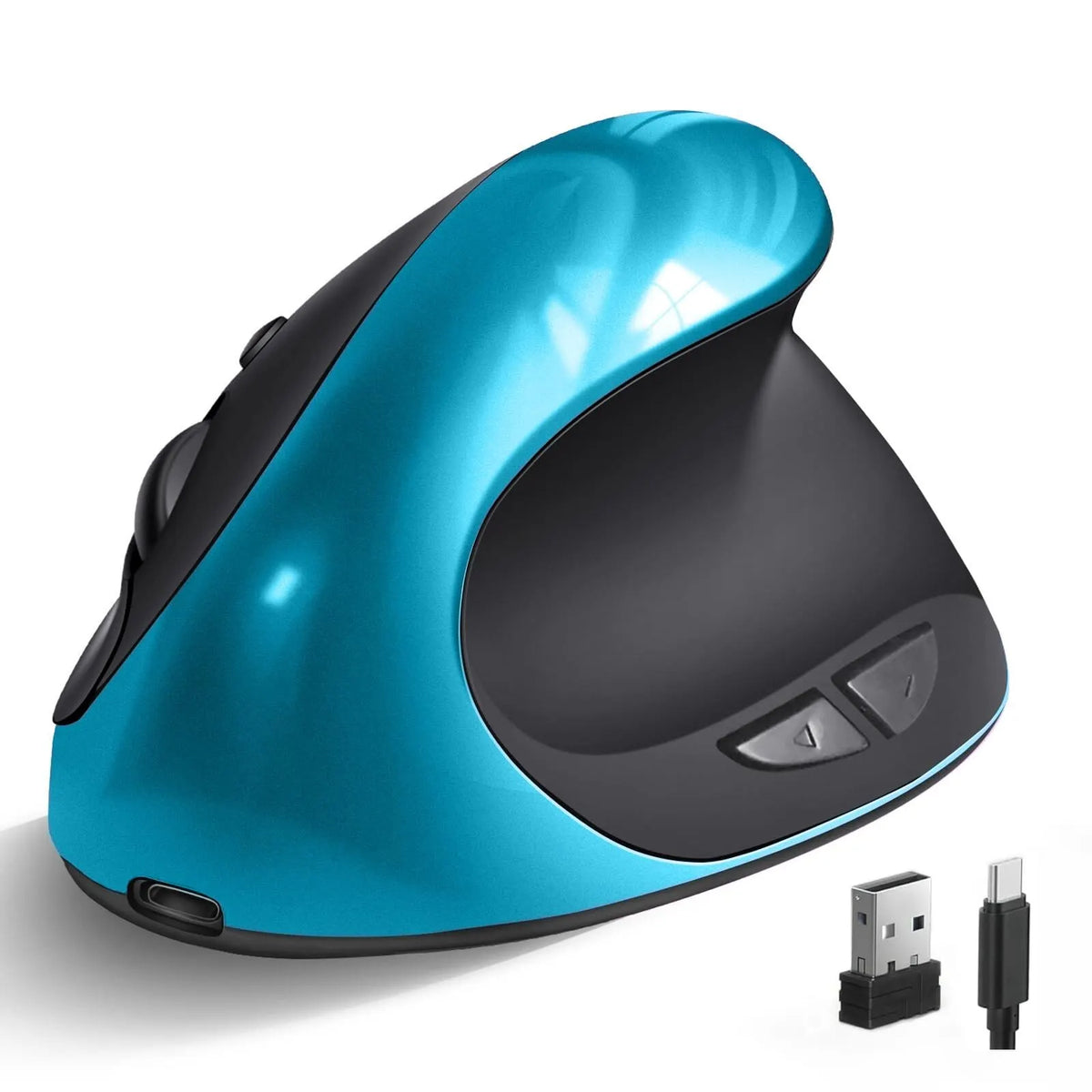Blue Ergonomic Wireless Vertical Mouse (Small Hand-Friendly): USB-C Rechargeable, 2.4G 3-DPI, Reduce Wrist Strain (Right-Handed)