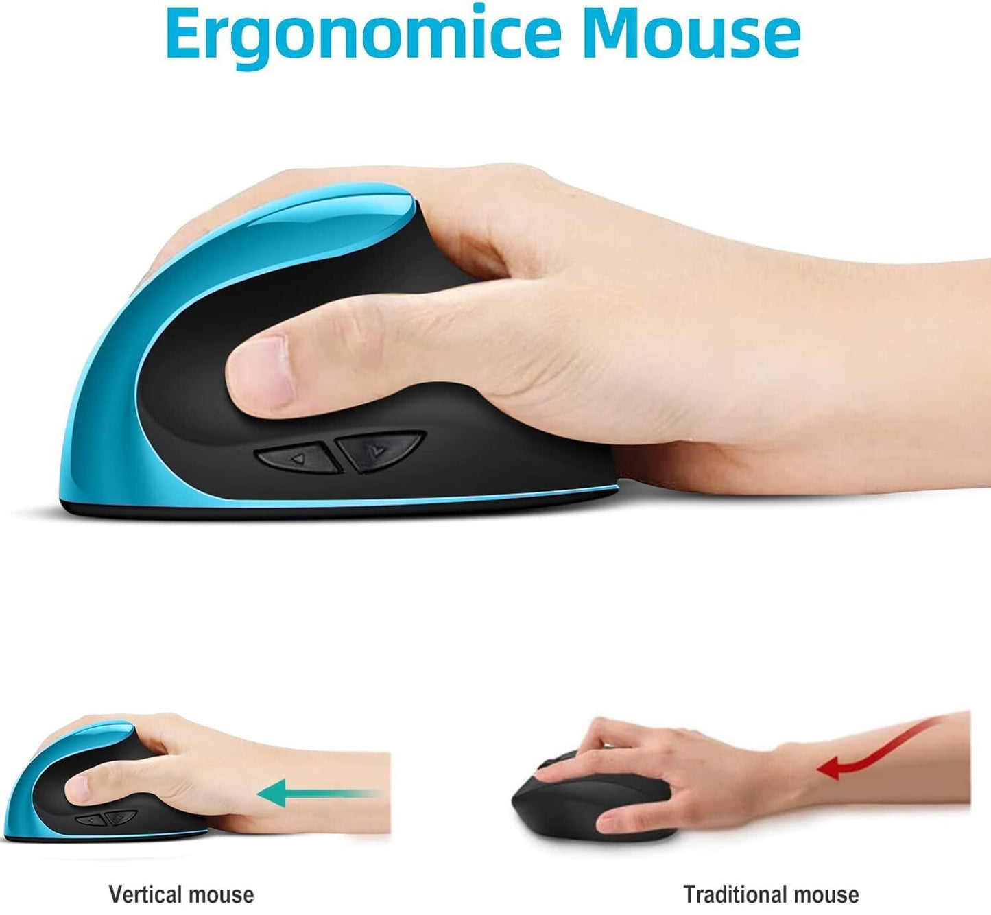 Blue Ergonomic Wireless Vertical Mouse (Small Hand-Friendly): USB-C Rechargeable, 2.4G 3-DPI, Reduce Wrist Strain (Right-Handed) - Image 2
