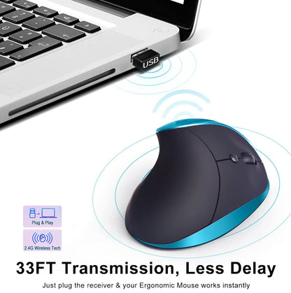Blue Ergonomic Wireless Vertical Mouse (Small Hand-Friendly): USB-C Rechargeable, 2.4G 3-DPI, Reduce Wrist Strain (Right-Handed) - Image 3